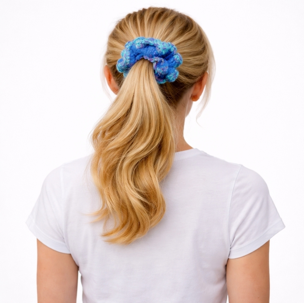 Handmade Large Textured Crocheted Scrunchies Ponytail Holder Hair Tie - New